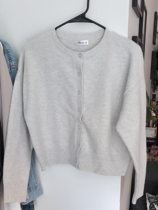Sweaters - Light Gray Crewneck Button Cardigan Sweater - Women